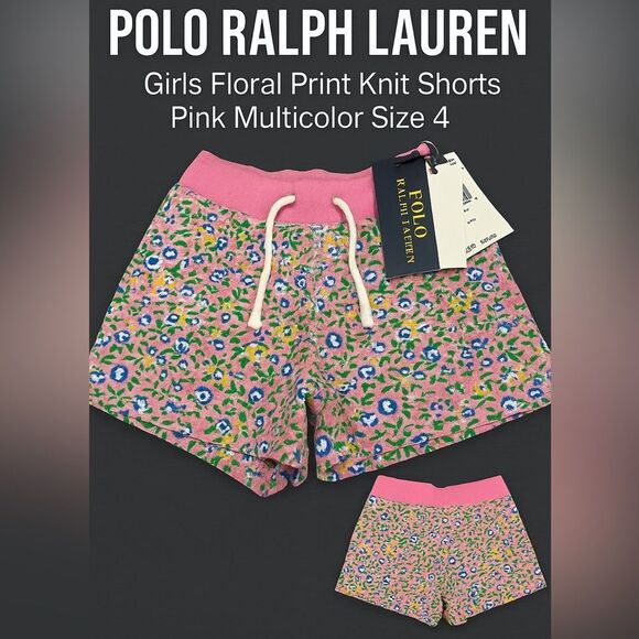 POLO RALPH LAUREN Girls Floral Print Knit Shorts Pink Multicolor Size 4 - Picture 1 of 17